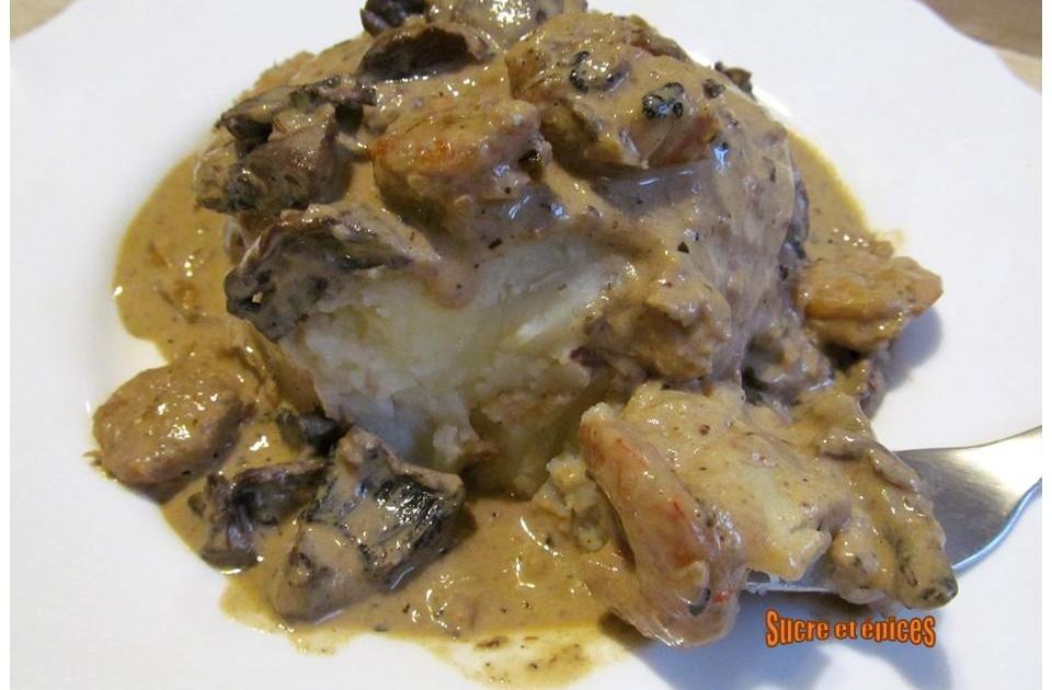 Crevettes aux champignons en sauce crémeuse à la moutarde