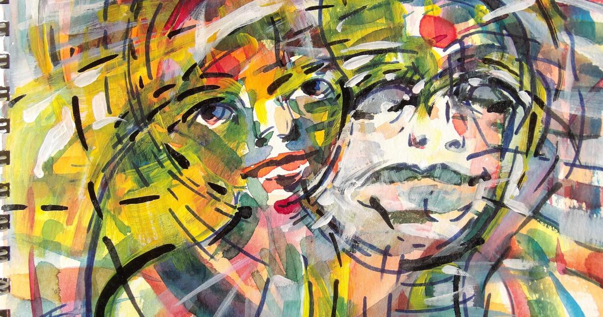 Joue contre joue - peinture au fil du temps - 2018