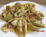 Gratin de conchiglionis au poulet, poivron et cancoillotte