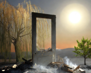 Une porte en bois usée qui s’ouvre sur un ciel qui n’existe pas encore.