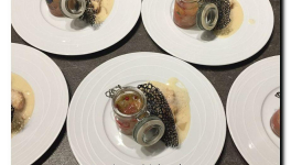 Langoustines en deux façons, tuile dentelle à l'encre de seiche