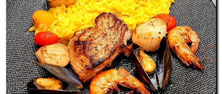 Cabillaud, risotto safrané et fruits de Mer