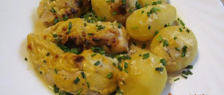 Aiguillettes de poulet et pommes de terre à la moutarde