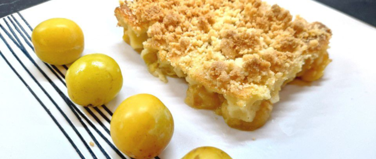 Clafoutis aux mirabelles avec streusel aux amandes