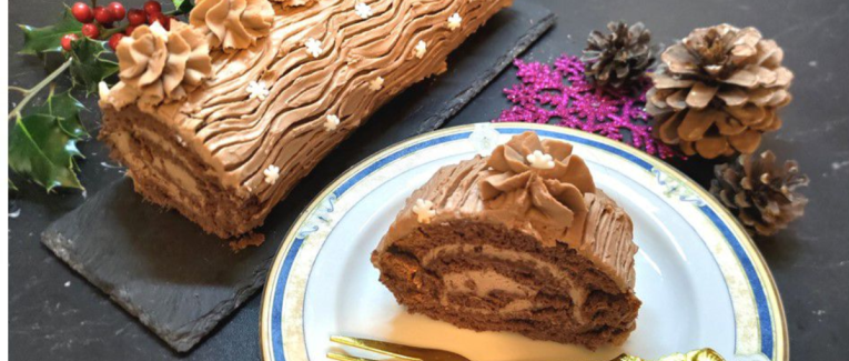 Bûche roulée avec ganache montée au chocolat au lait et mascarpone