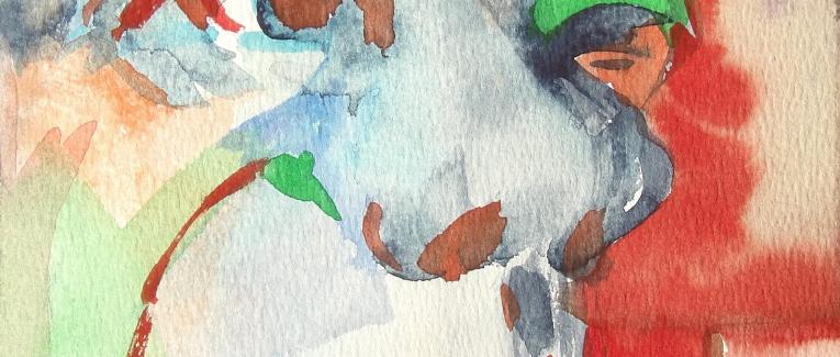 Carnets Dessins jeux de couleurs et d'ombres : Autoportrait d'après photo - 2016
