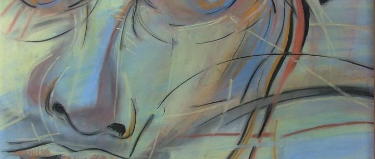 Le félin bleu - peinture au fil du temps