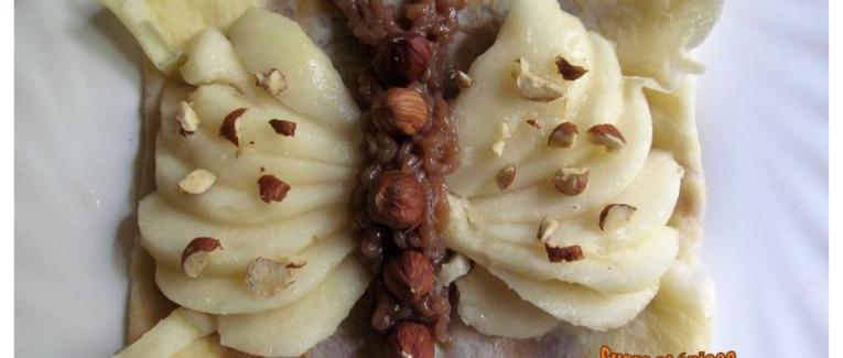 Crêpes Papillon à la crème de marrons, poires et noisettes