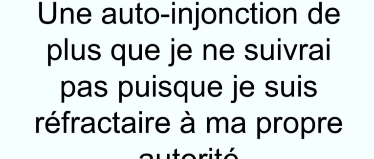 Une auto-injonction de plus que je ne suivrai pas puisque je suis réfractaire à ma propre autorité