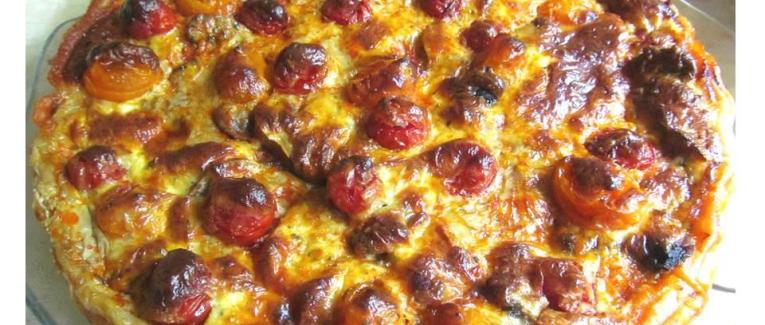 Tarte aux tomates cerises, champignons et chorizo