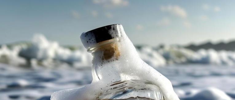 Lettres dans une putain de bouteille de whisky jeté dans l’écume