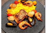 Cabillaud, risotto safrané et fruits de Mer