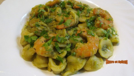 Orecchiette aux crevettes et petits pois