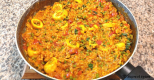 Riz aux calamars, poivrons et petits pois - Recette en vidéo 