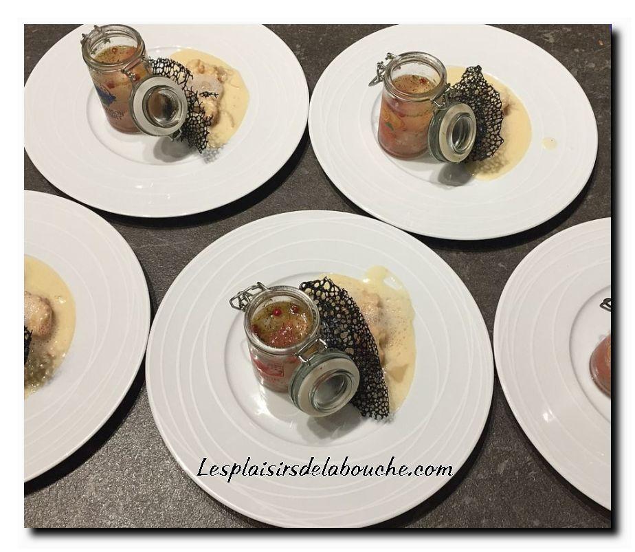 Langoustines en deux façons, tuile dentelle à l'encre de seiche