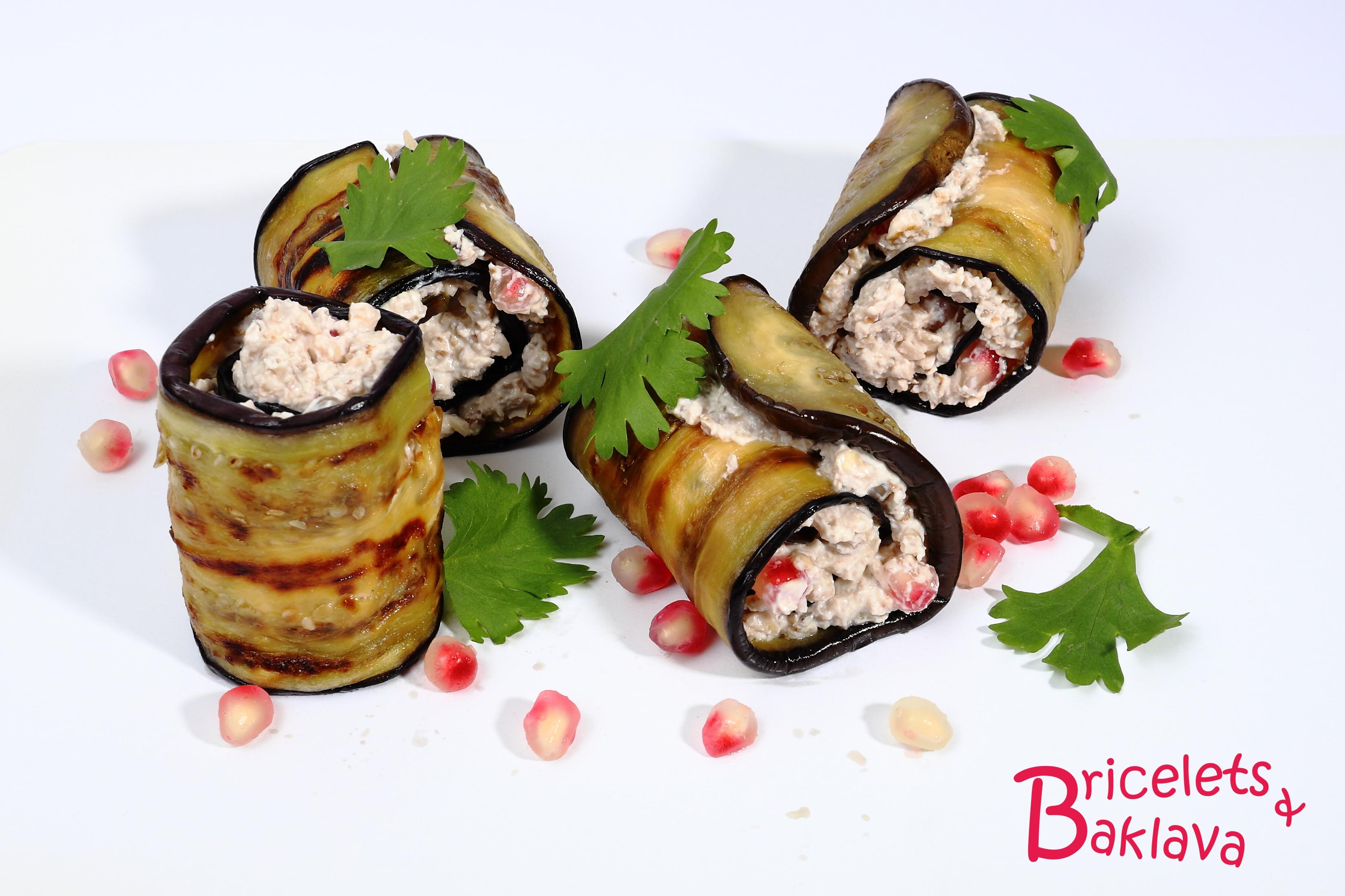 Roulés d'aubergine aux noix
