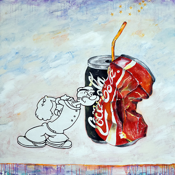Soft power Acrylique sur toile - 180 x 180 Parodie de Popeye crée par E.C. Segar 8250 euros