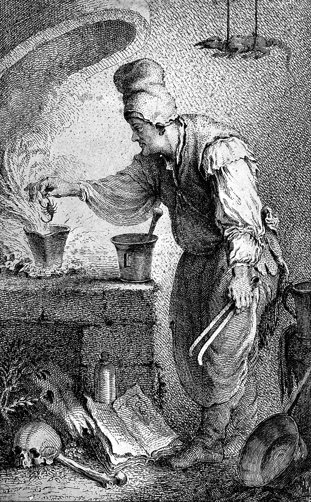 CC0 License_A witch placing a scorpion into a pot in order to make a potion. Etching by F. Landerer after M. Schmidt.