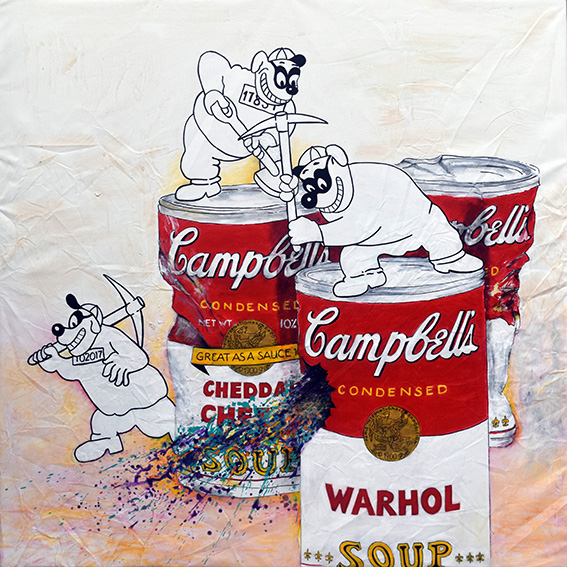 Warhol factory Acrylique sur toile froissée - 180 x 180 Parodie des Raptout crée par Carl Barks 8250 euros