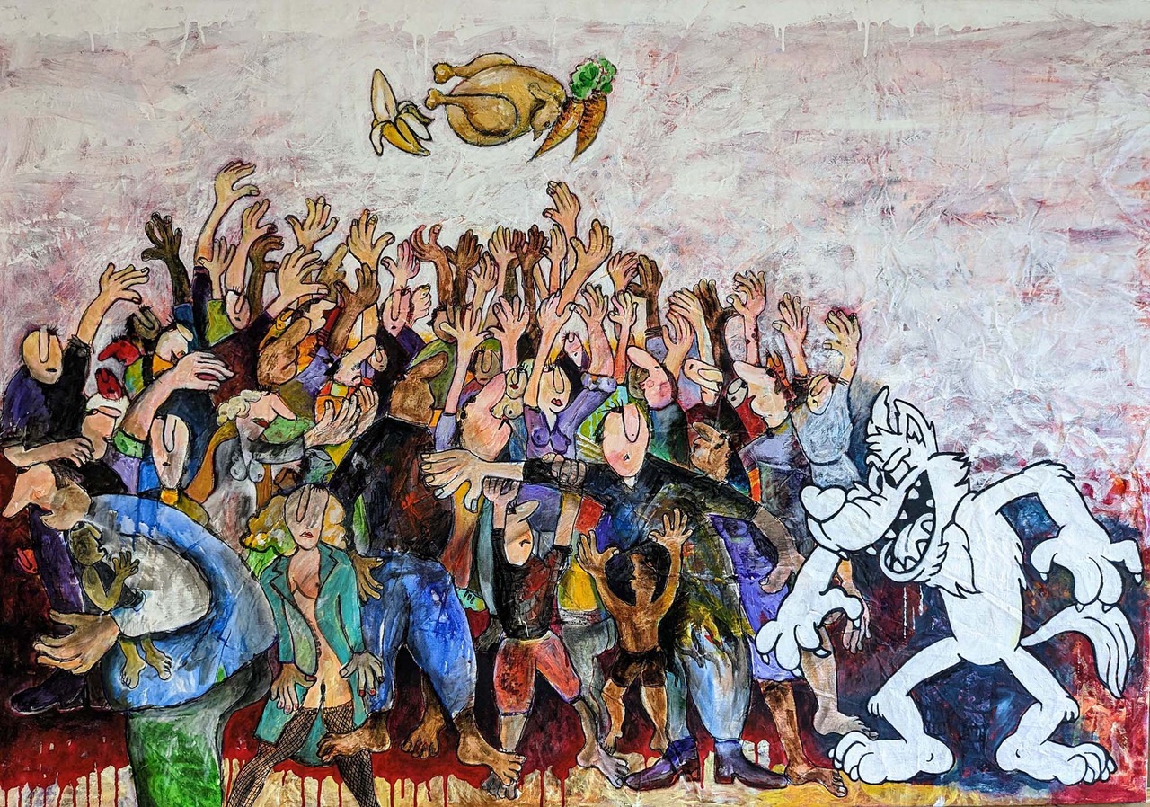 L’air du temps Acrylique sur toile – 114 x 162 Parodie de Gaston Lagaffe crée par Franquin 4750 euros