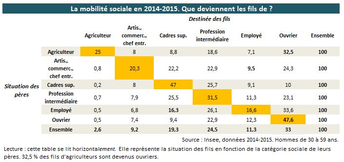 Table de destiné - Mobilité Sociale en France en 2014-2015