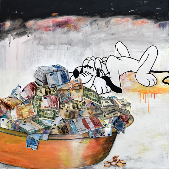 Indigestion Acrylique sur toile – 100 x 100 Parodie de Pluto crée par Walt Disney 2500 euros