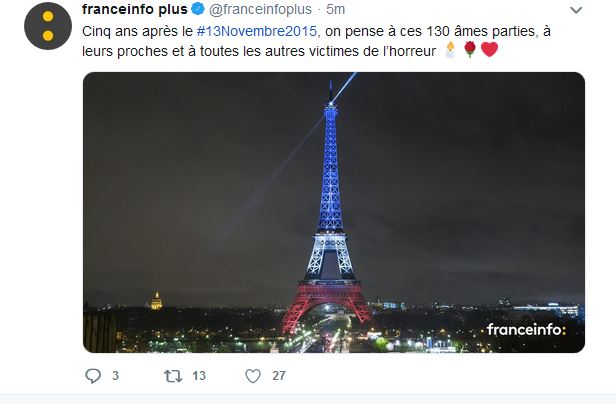 Tweet final de France Info sur les attentats du 13 novembre 2015