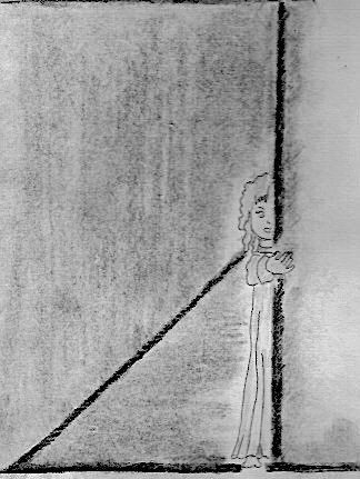 Enfant dans un couloir - Dessin au fusain